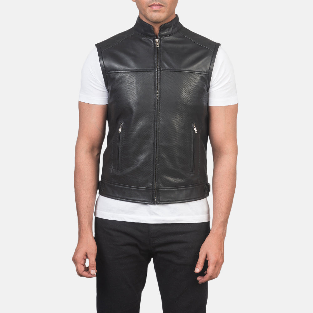 Black Leather Biker Vest for men