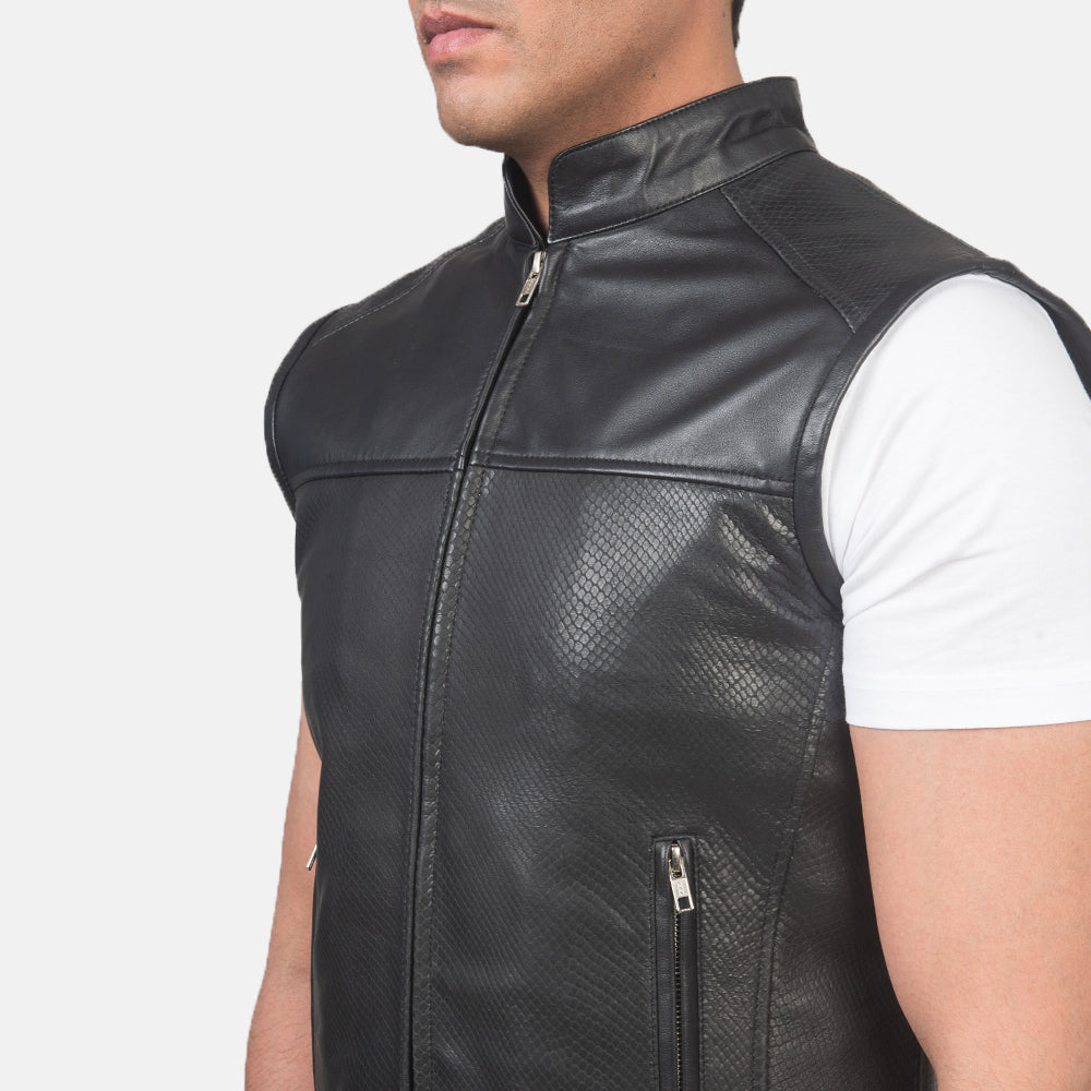 Black Leather Biker Vest for men