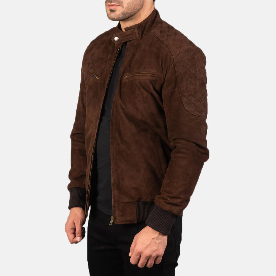 Charcoal Brown Suede Biker Jacket For Men’s