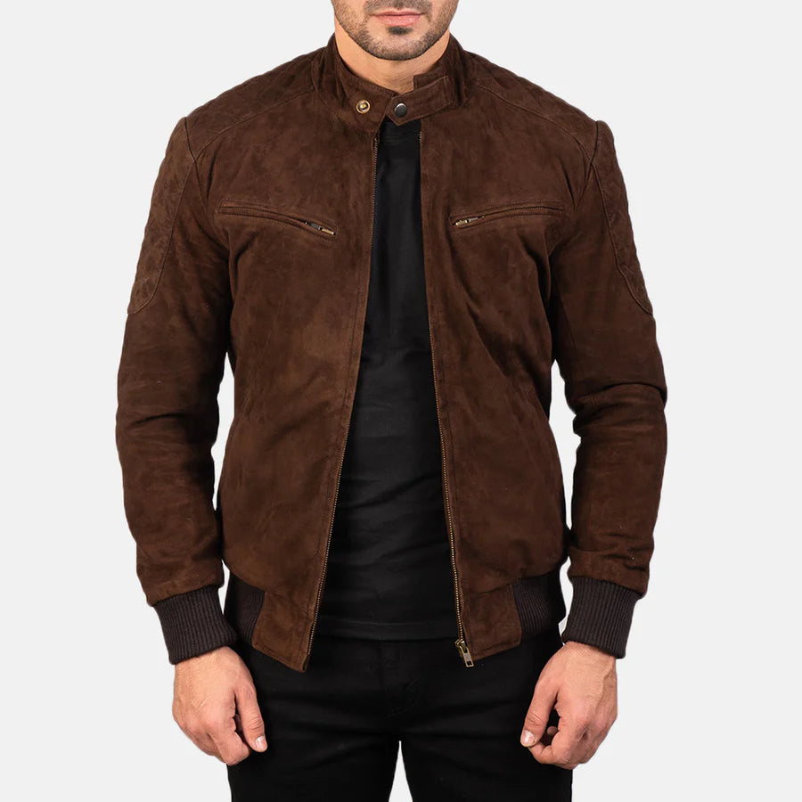 Charcoal Brown Suede Biker Jacket For Men’s