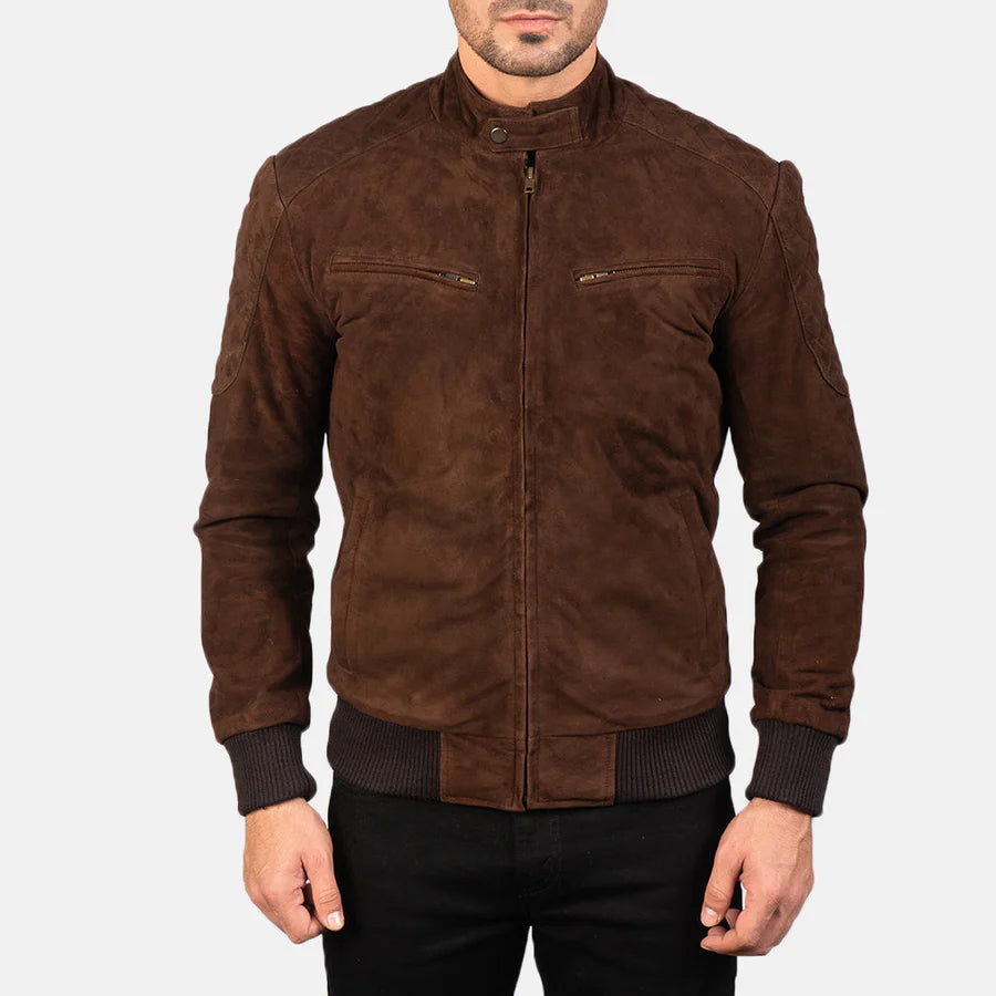 Charcoal Brown Suede Biker Jacket For Men’s