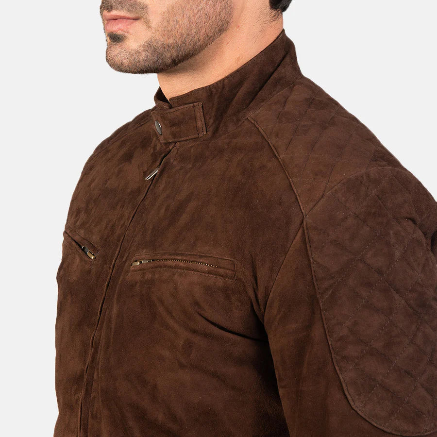 Charcoal Brown Suede Biker Jacket For Men’s