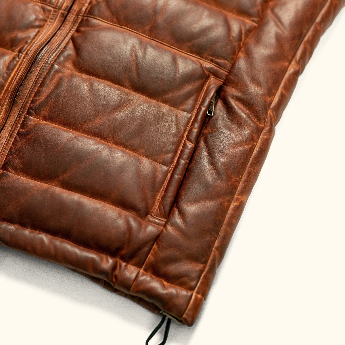 Brown Leather Puffer Vest for men&#39;s