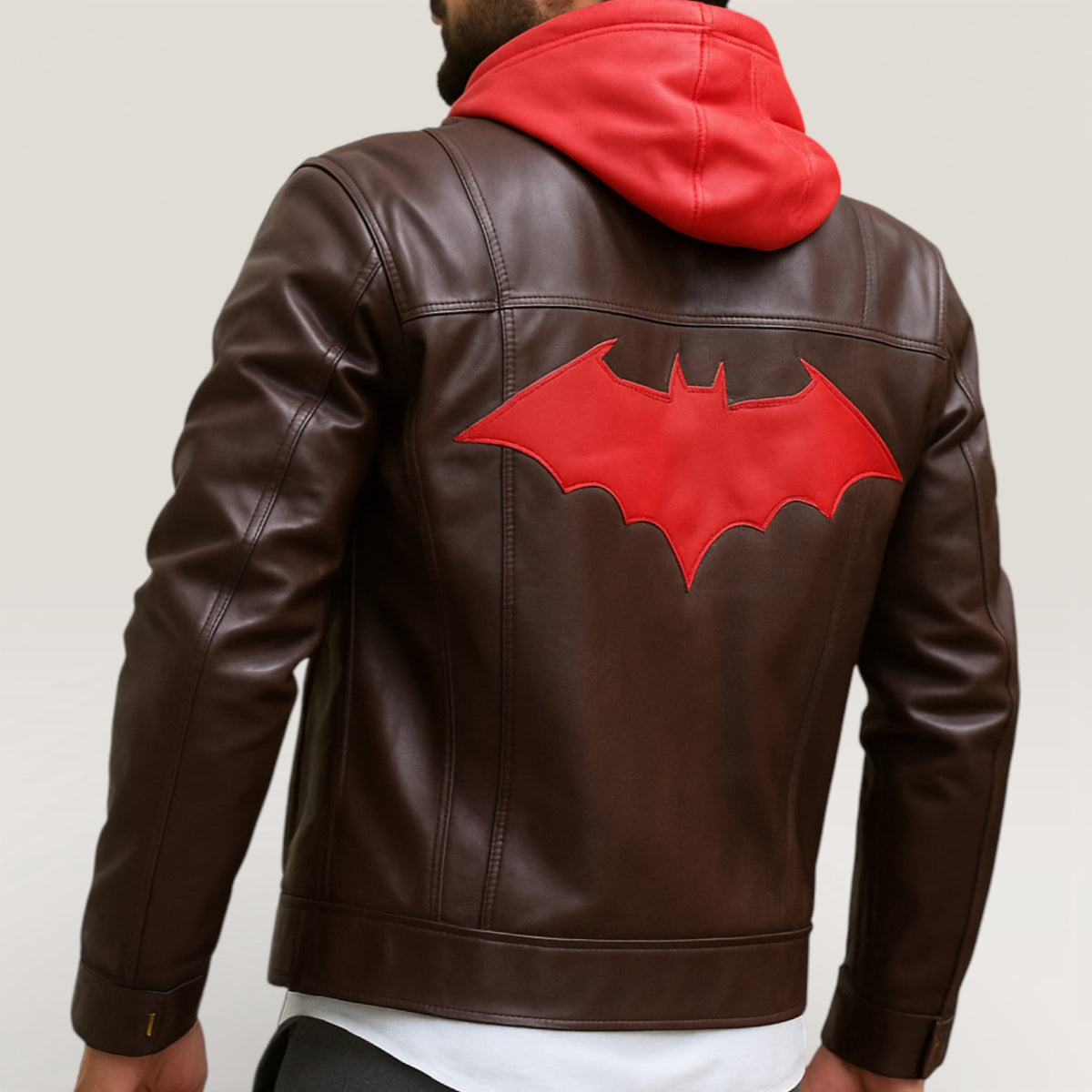 jason todd brown and red Bat leather jacket for men's