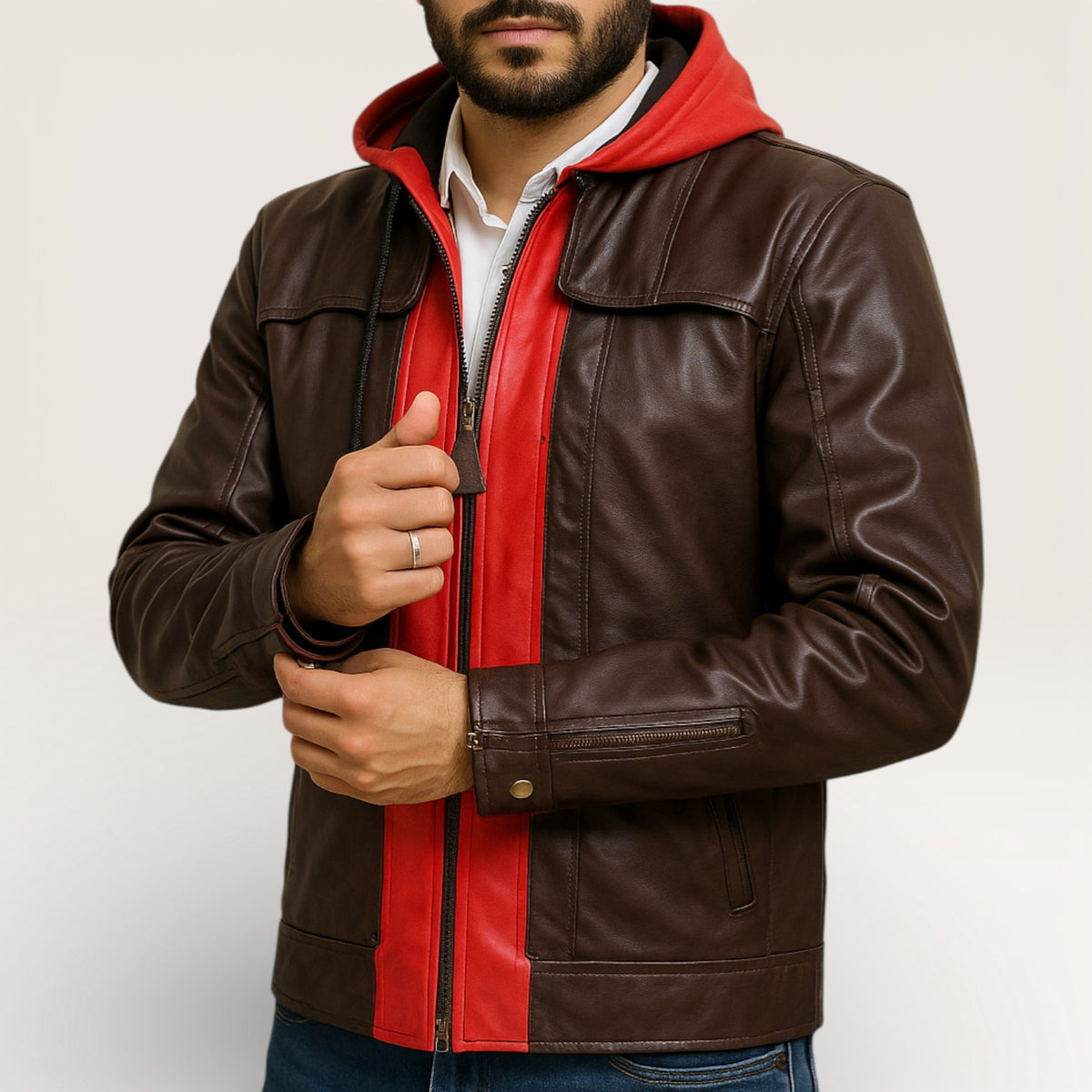 jason todd brown and red Bat leather jacket for men's