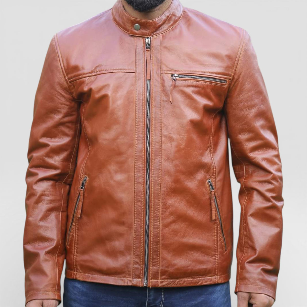 Men's Premium Full-Grain Tan Leather Jacket