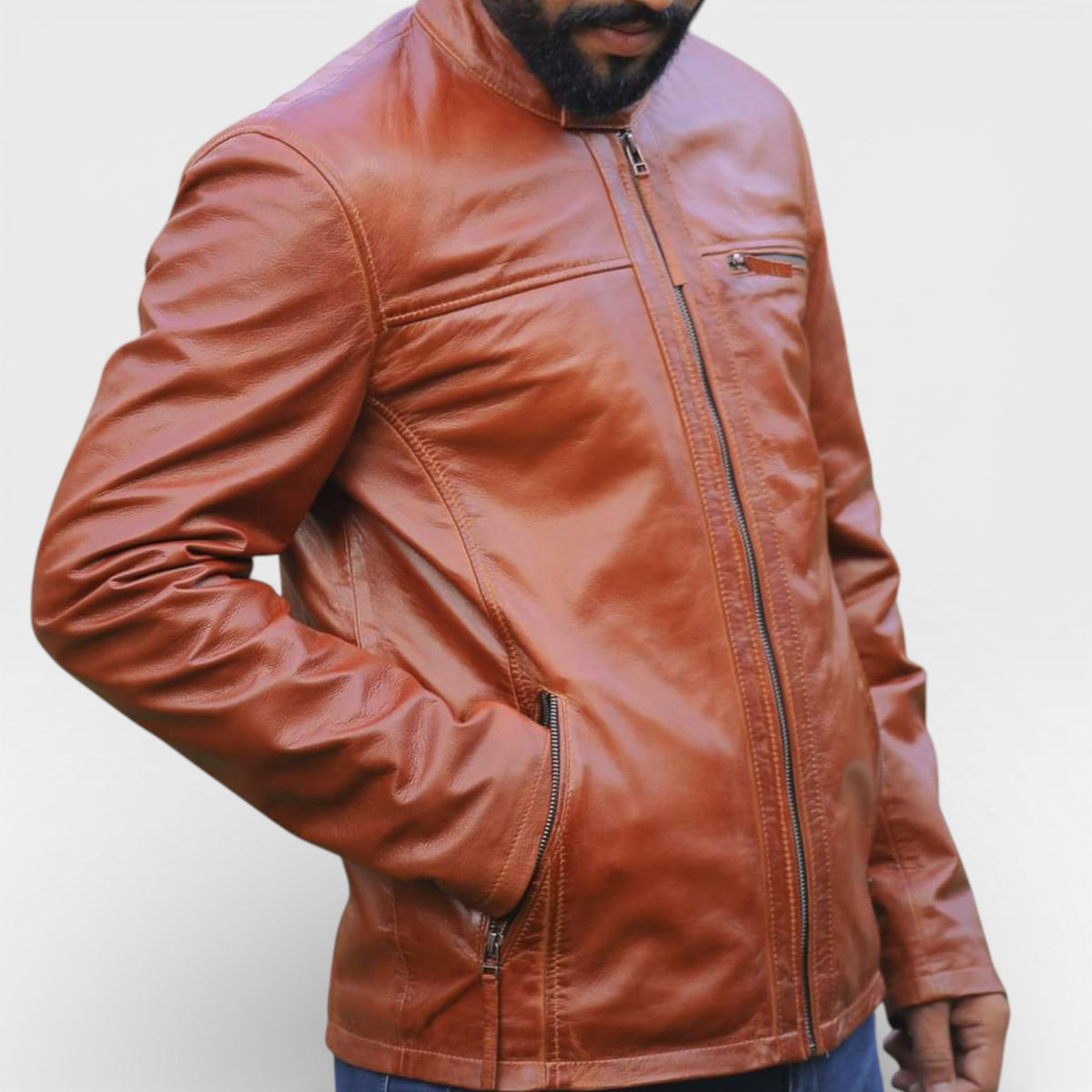 Men's Premium Full-Grain Tan Leather Jacket