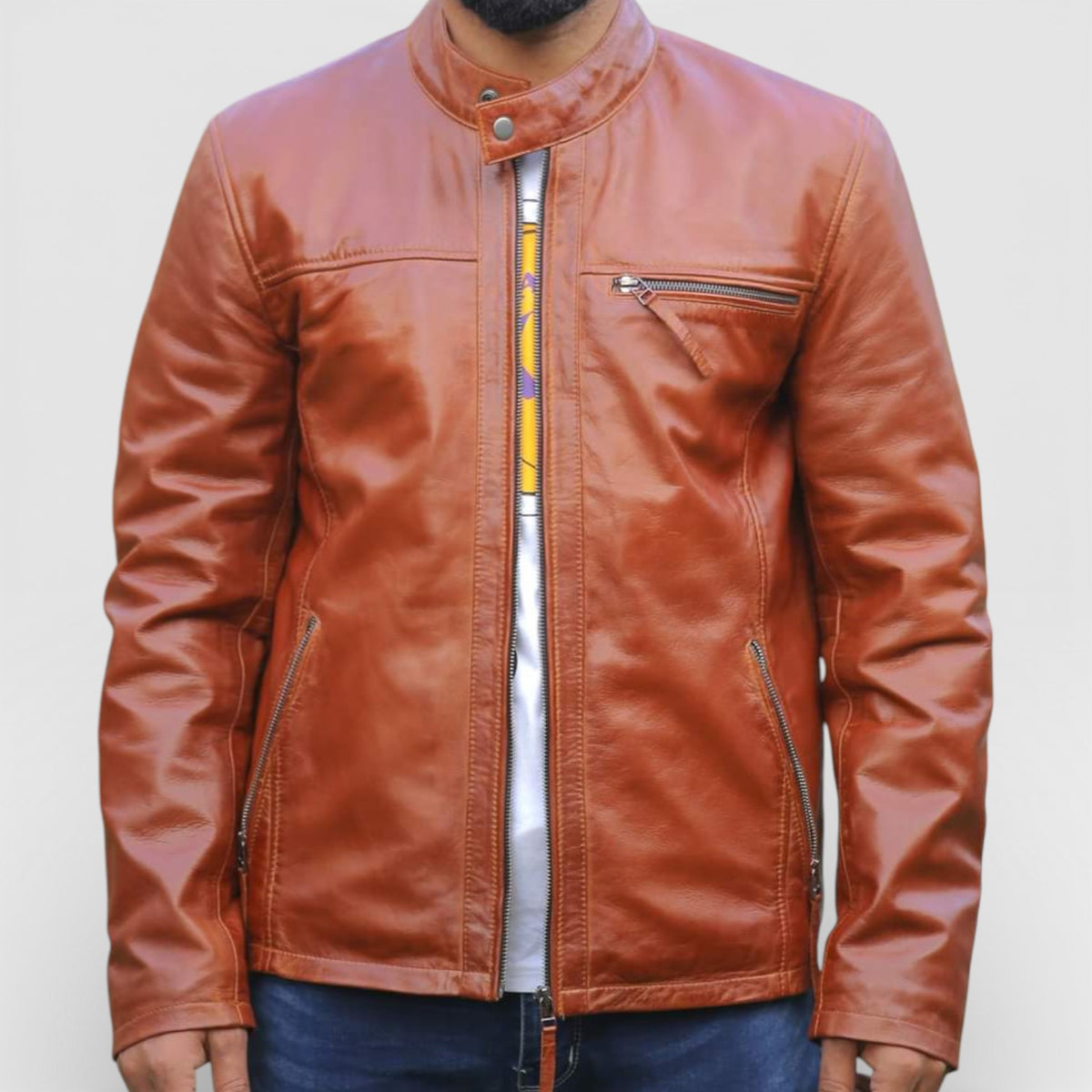 Men's Premium Full-Grain Tan Leather Jacket