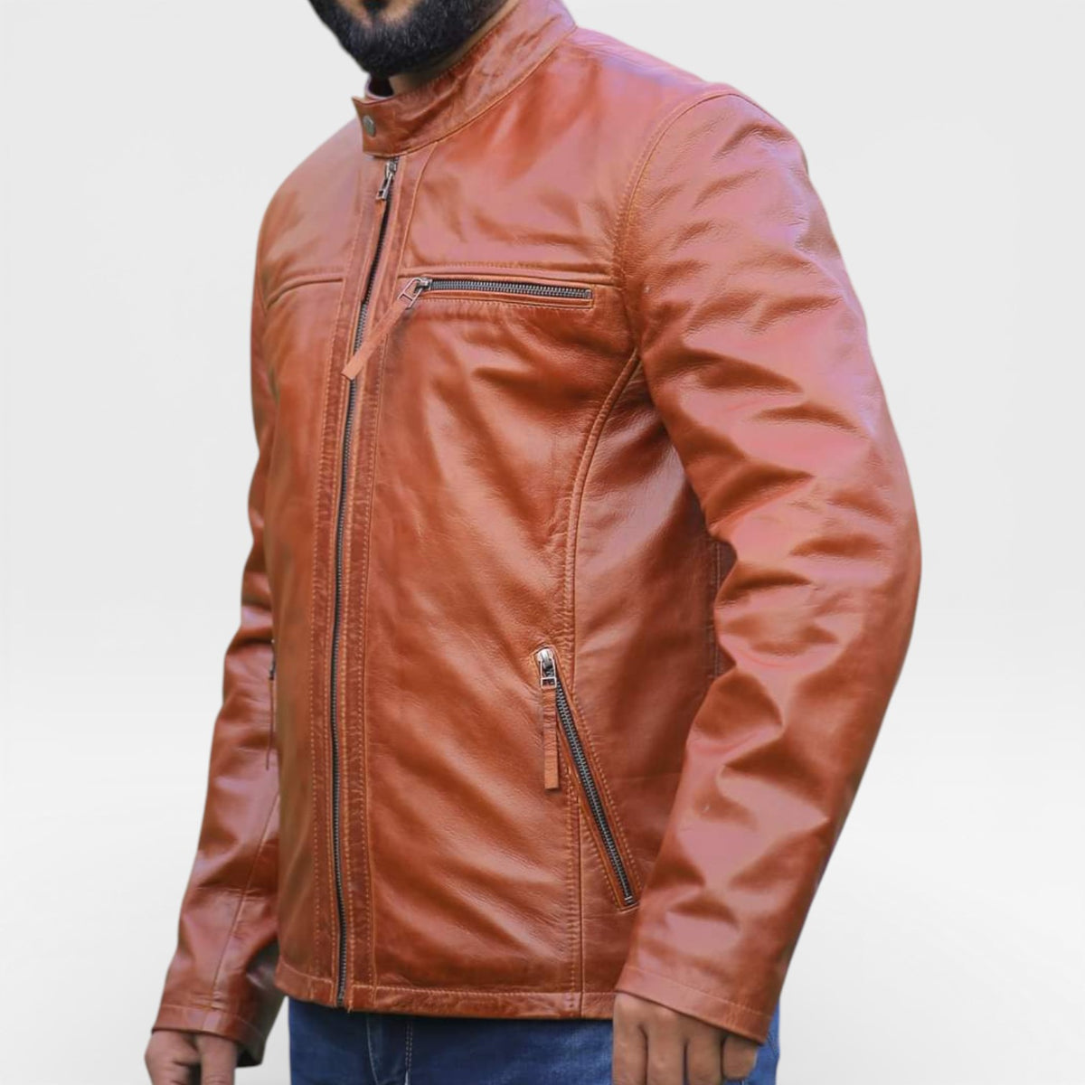 Men's Premium Full-Grain Tan Leather Jacket