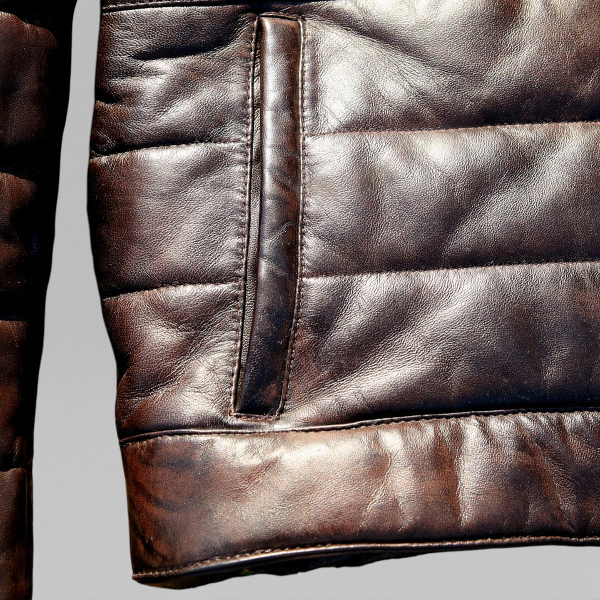 Brown Leather Puffer Jacket for Men