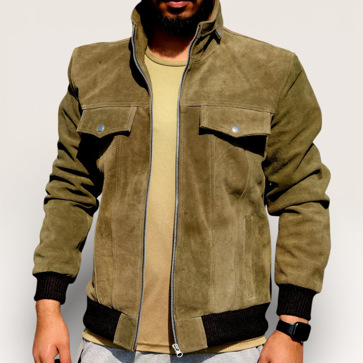 Men's Premium Green Suede Leather Jacket