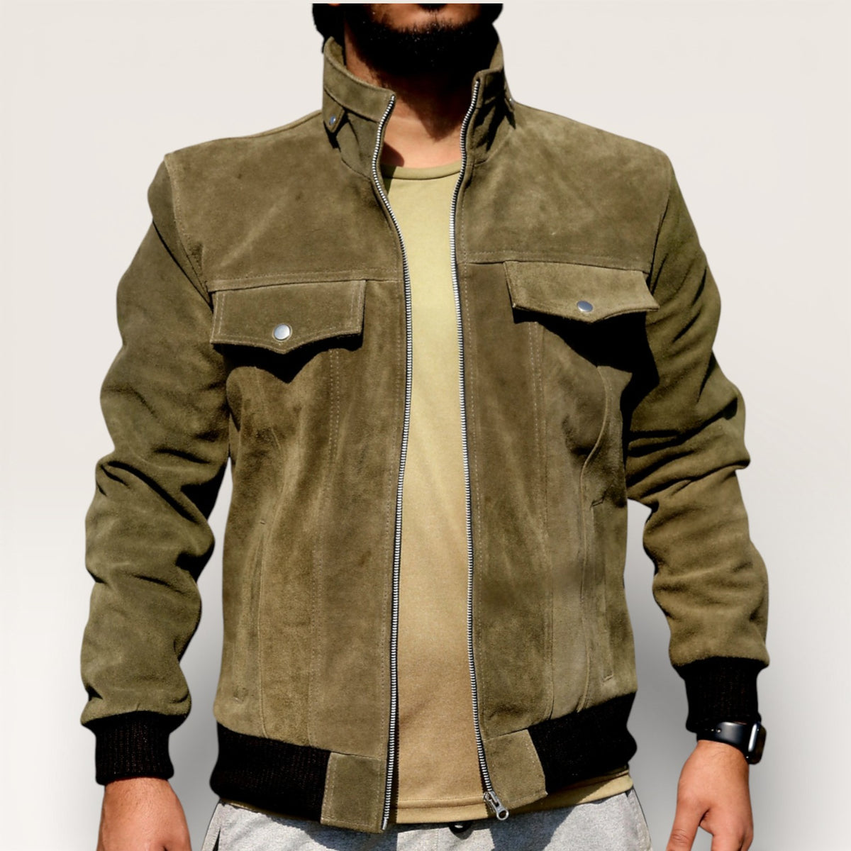 Men's Premium Green Suede Leather Jacket