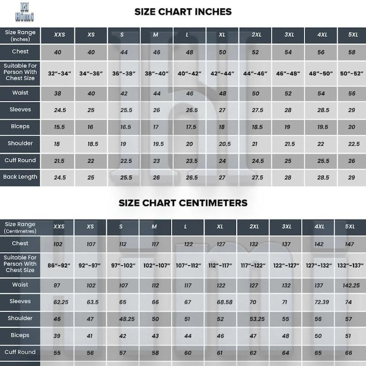 Original Leather West Size Chart inches