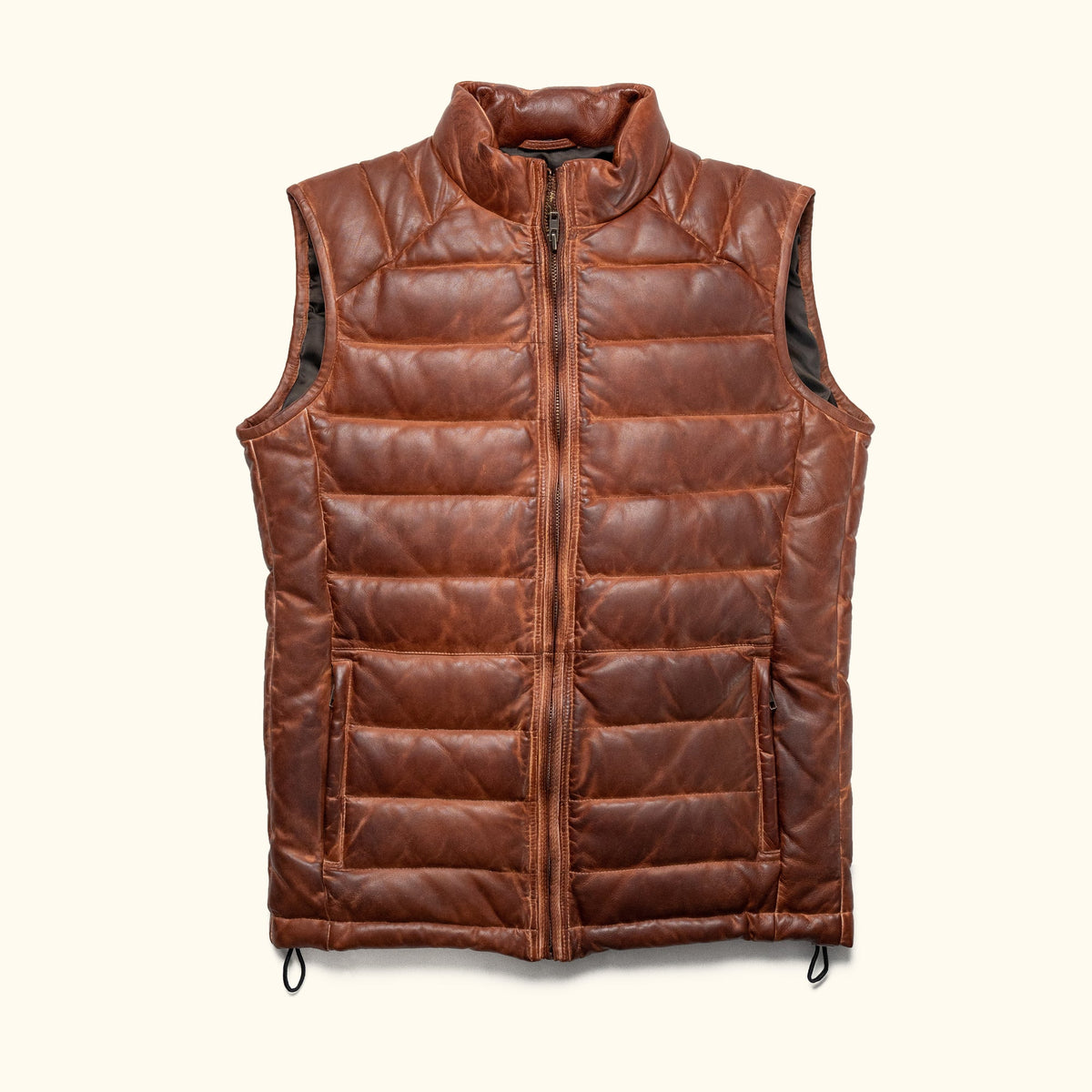 Brown Leather Puffer Vest for men&#39;s
