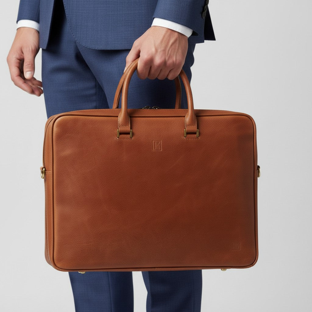 Double Compartment Leather Laptop Bag | Brown