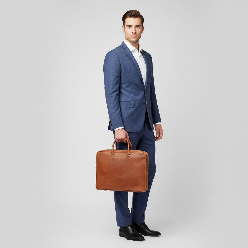 Double Compartment Leather Laptop Bag | Brown