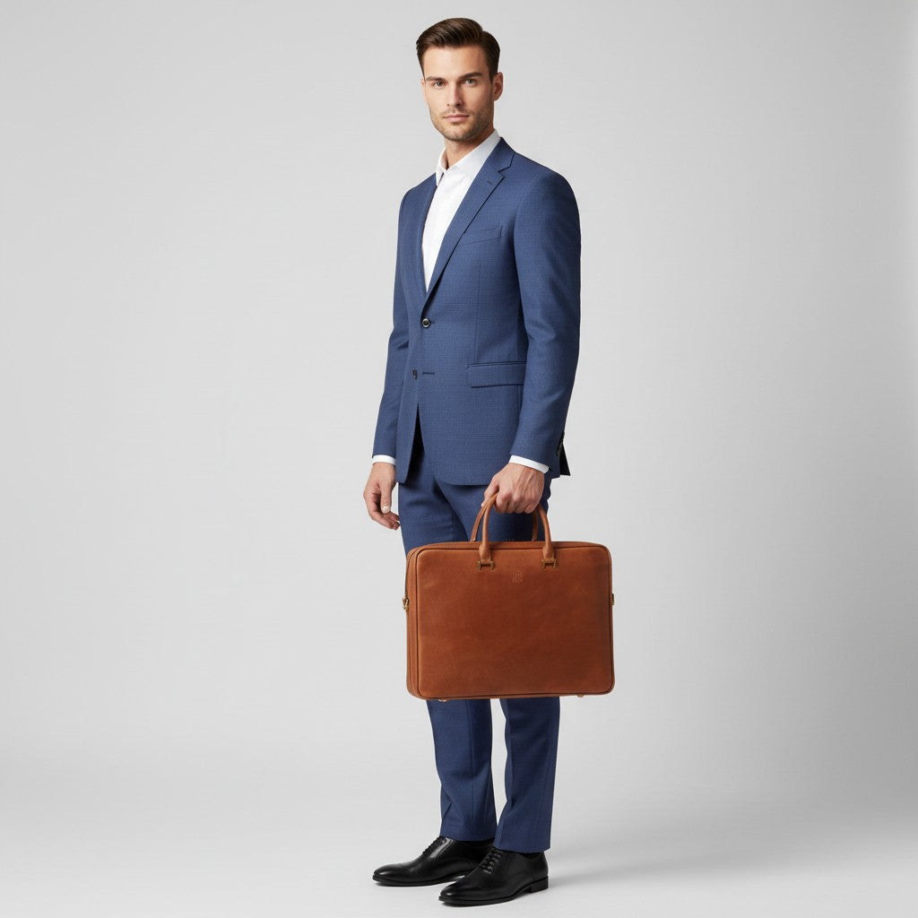 Double Compartment Leather Laptop Bag | Brown