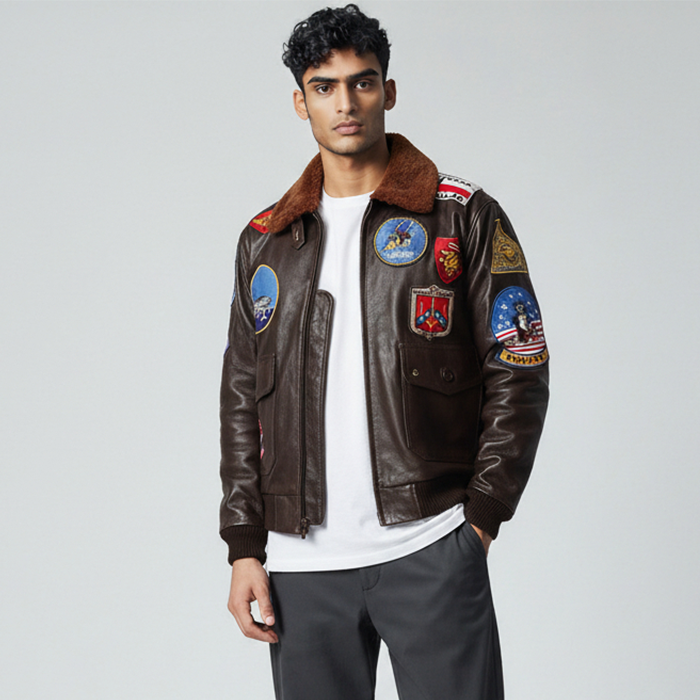 Maverick's Signature Style: The Iconic Dark Brown Leather Aviator Jacket