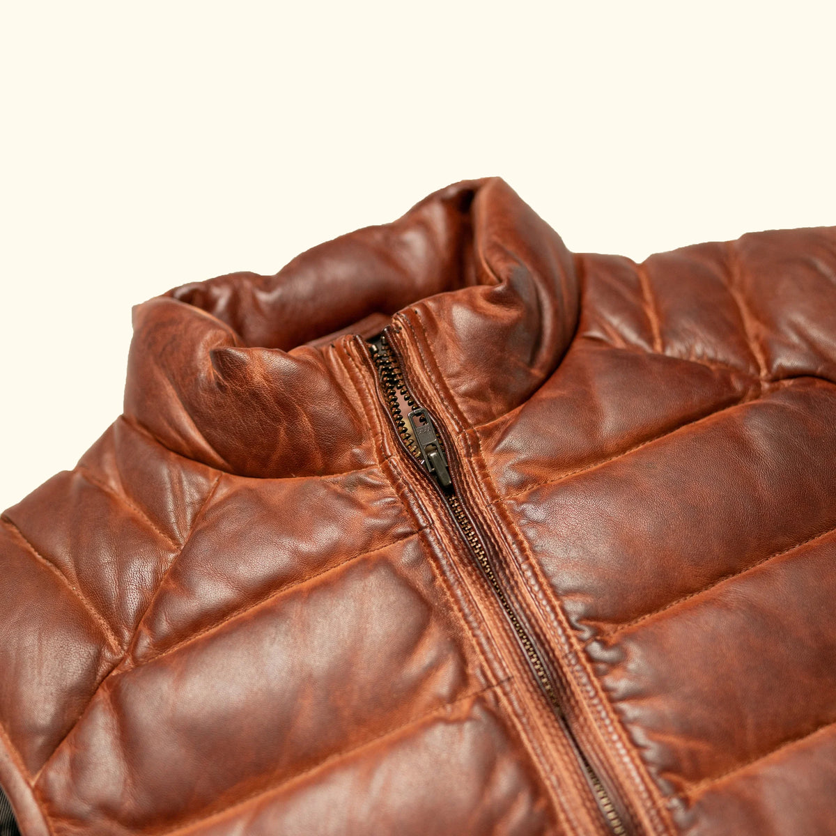 Brown Leather Puffer Vest for men&#39;s