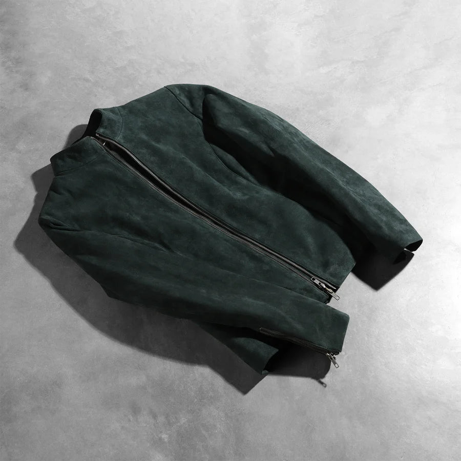 Women's Green Suede Biker Jacket