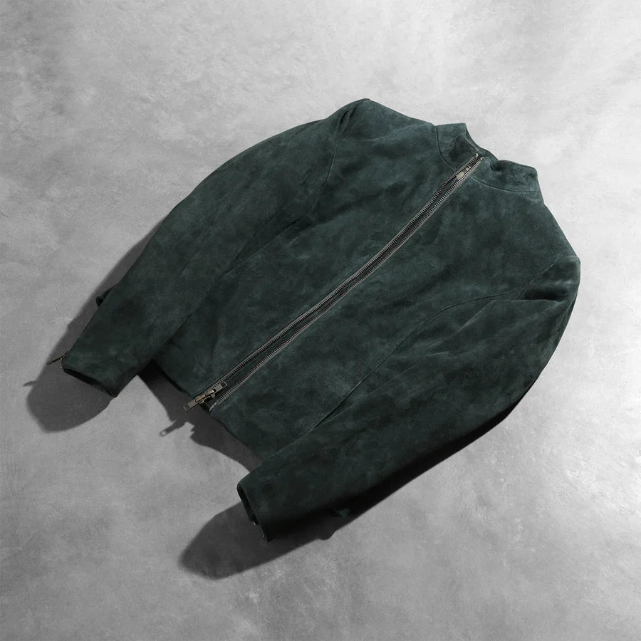 Women's Green Suede Biker Jacket