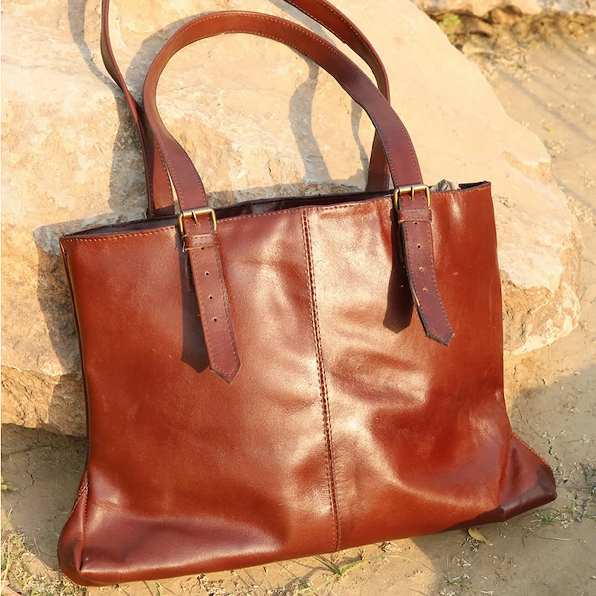 Women large leather handbag Double compartment