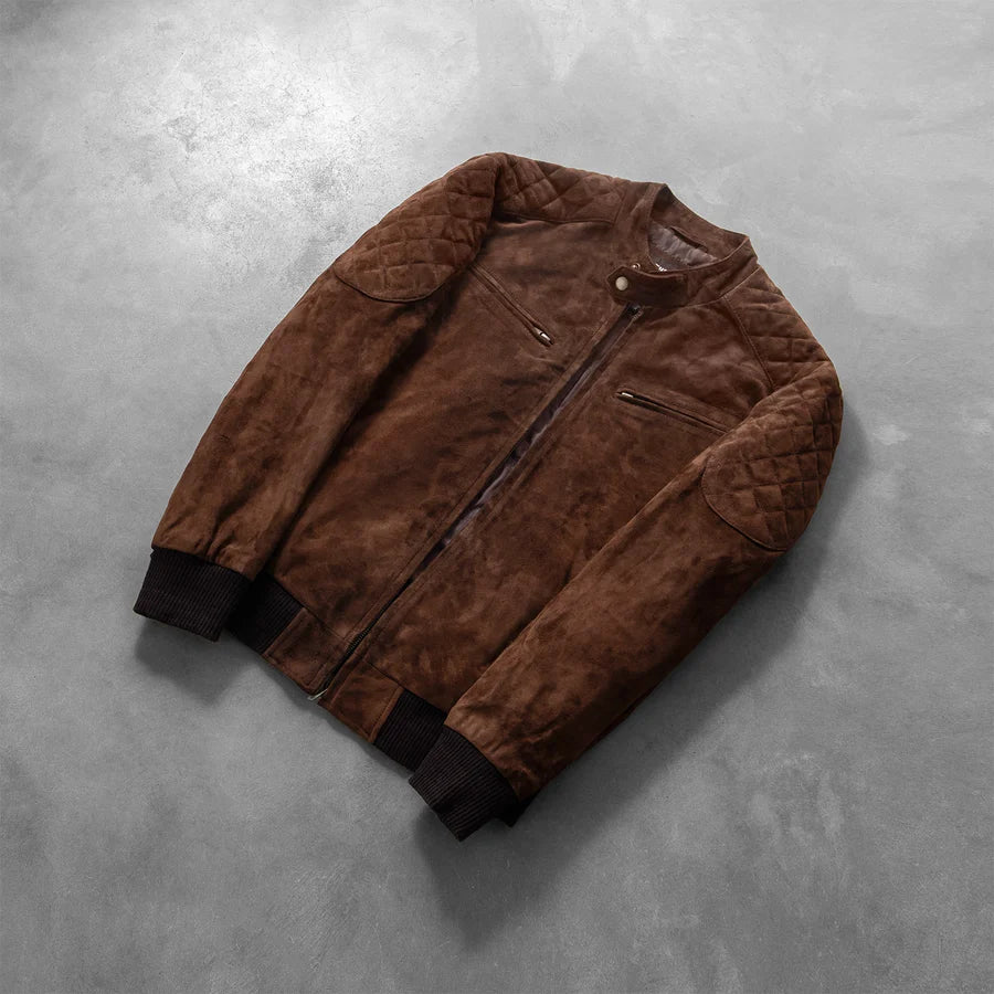 Charcoal Brown Suede Biker Jacket For Men’s
