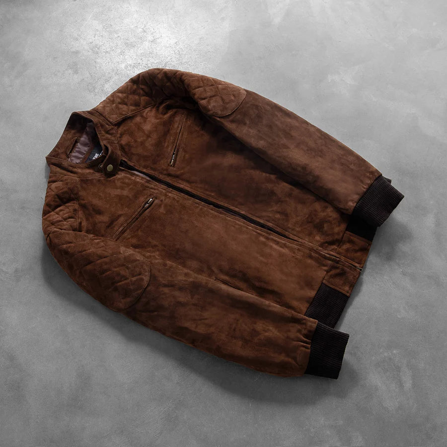 Charcoal Brown Suede Biker Jacket For Men’s