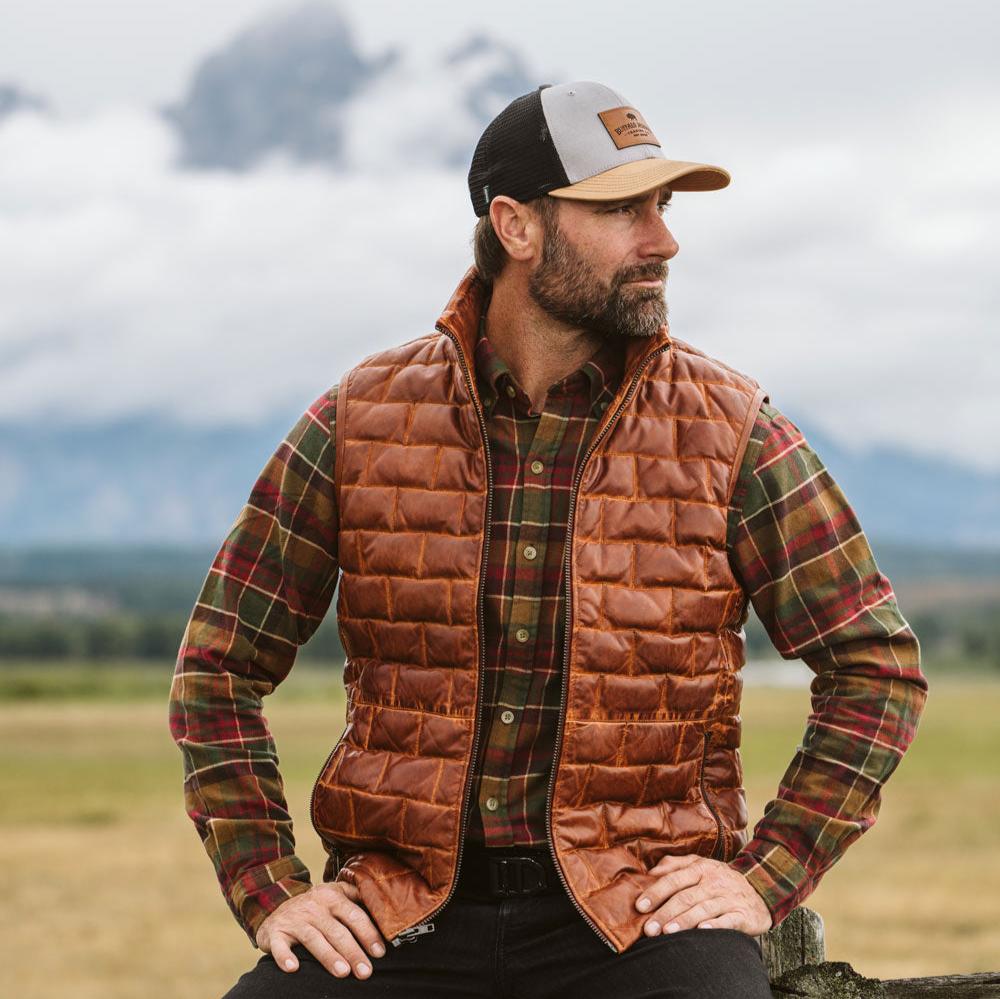 Brown Leather Puffer Vest