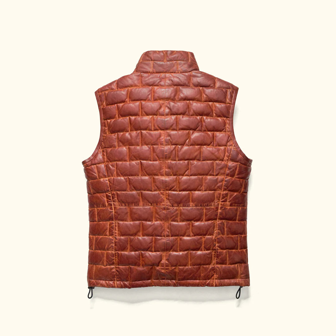 Brown Leather Puffer Vest
