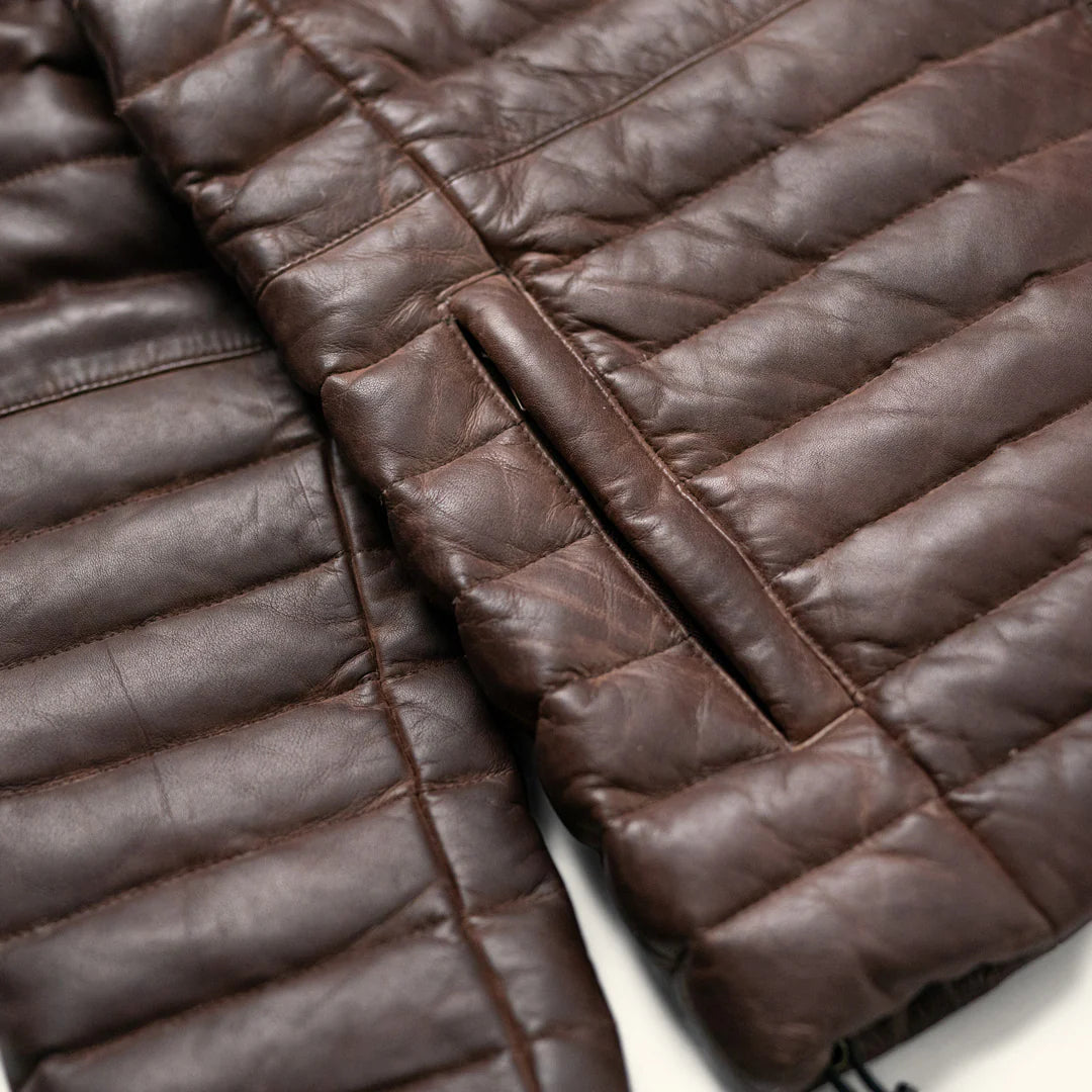 Brown Leather puffer jacket
