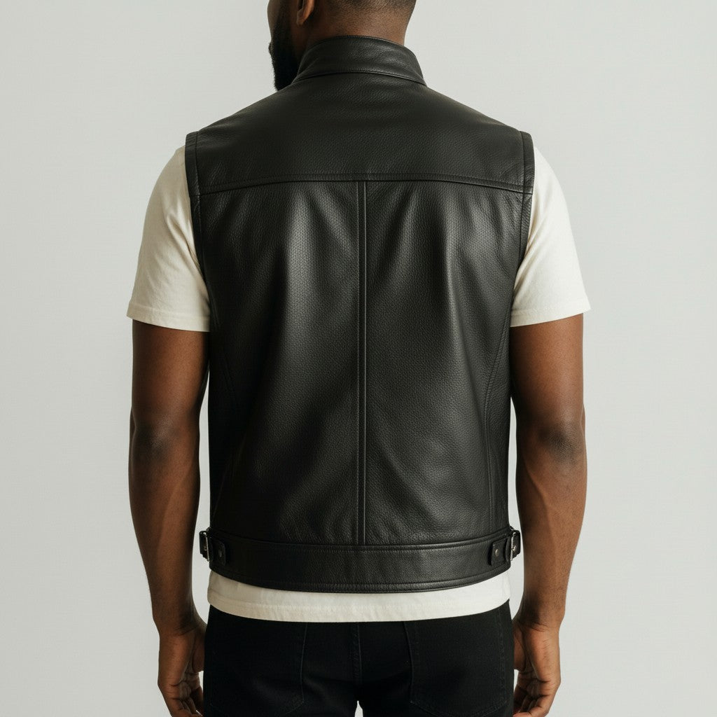 Black Leather Biker Vest for men