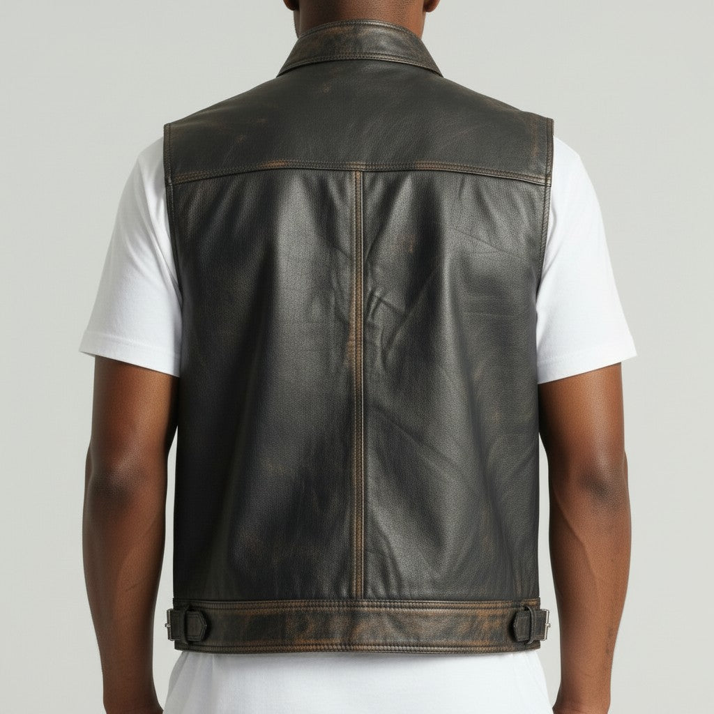 Distressed Genuine Leather Motorcycle vest