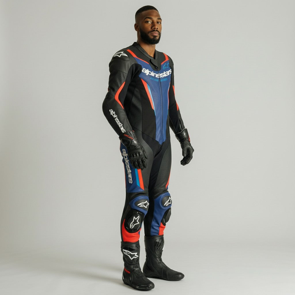 Alpinestars GP Force V2 One-Piece Racing Leather Suit | Black Blue Red