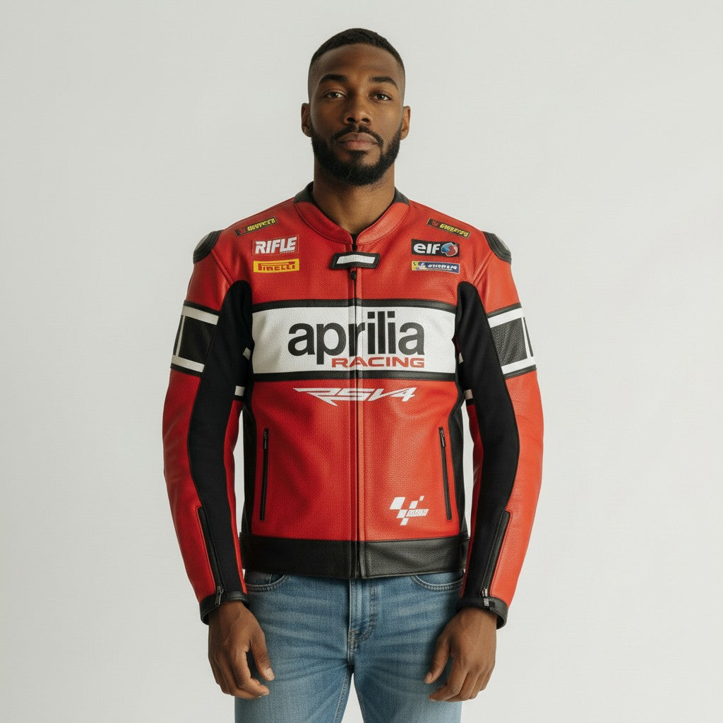 Aprilia branded motorcycle leather racing jacket