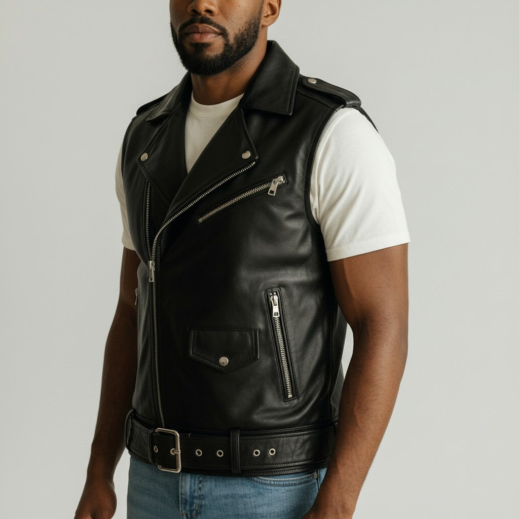 Leather biker West for men's