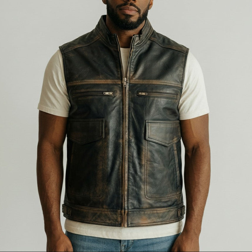 Distressed Genuine Leather Motorcycle vest