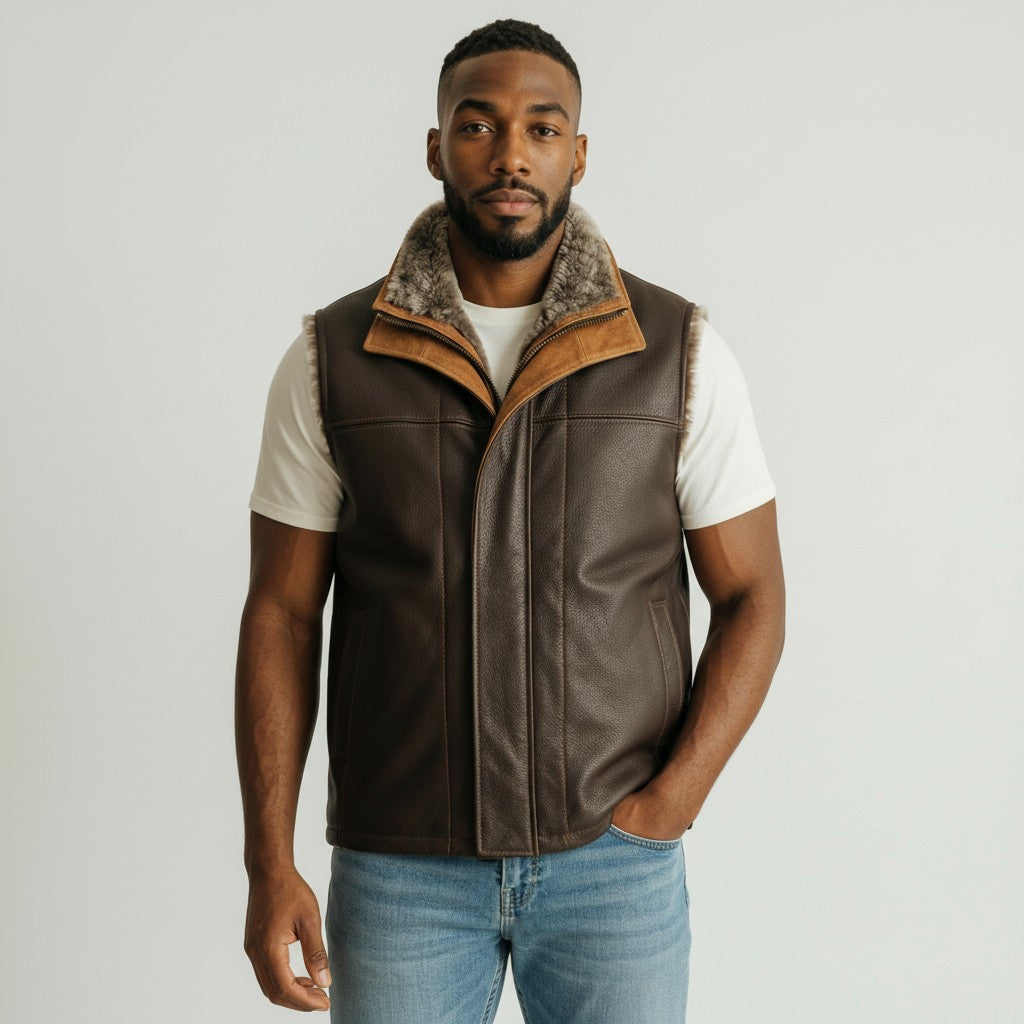 Men's Dark Brown Genuine Leather Vest | Vintage Western Cowboy Style
