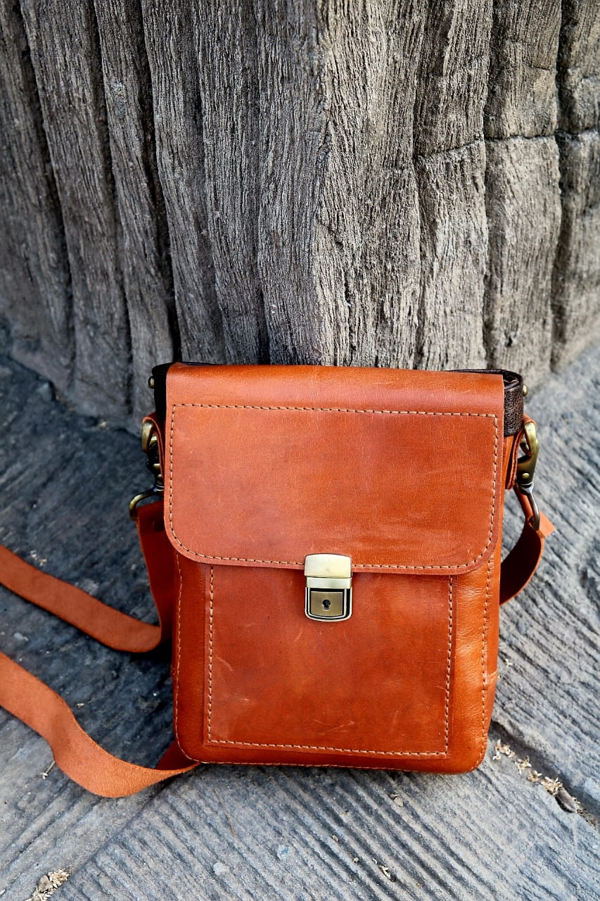 Leather cross body unisex bag, travel bag