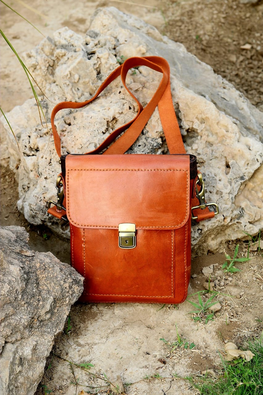Leather cross body unisex bag, travel bag