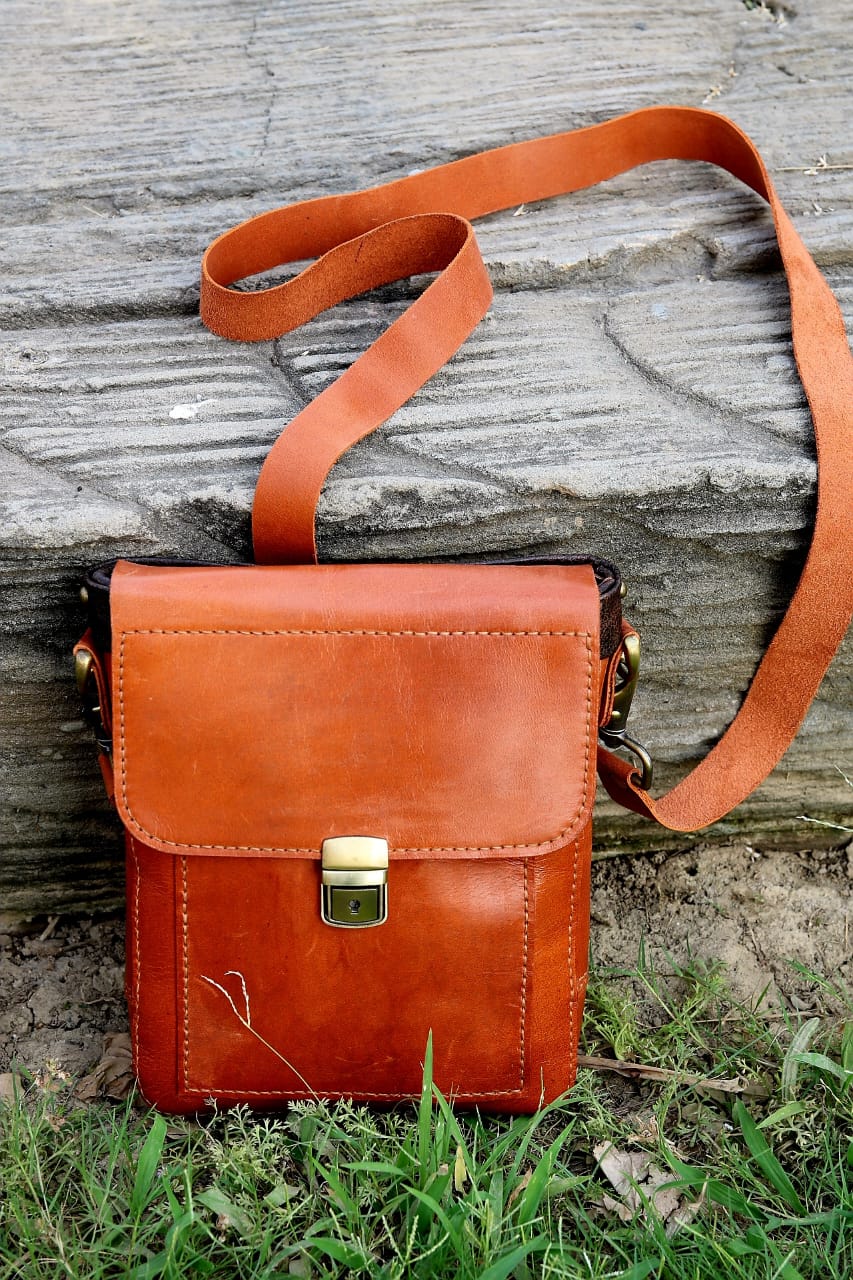 Leather cross body unisex bag, travel bag