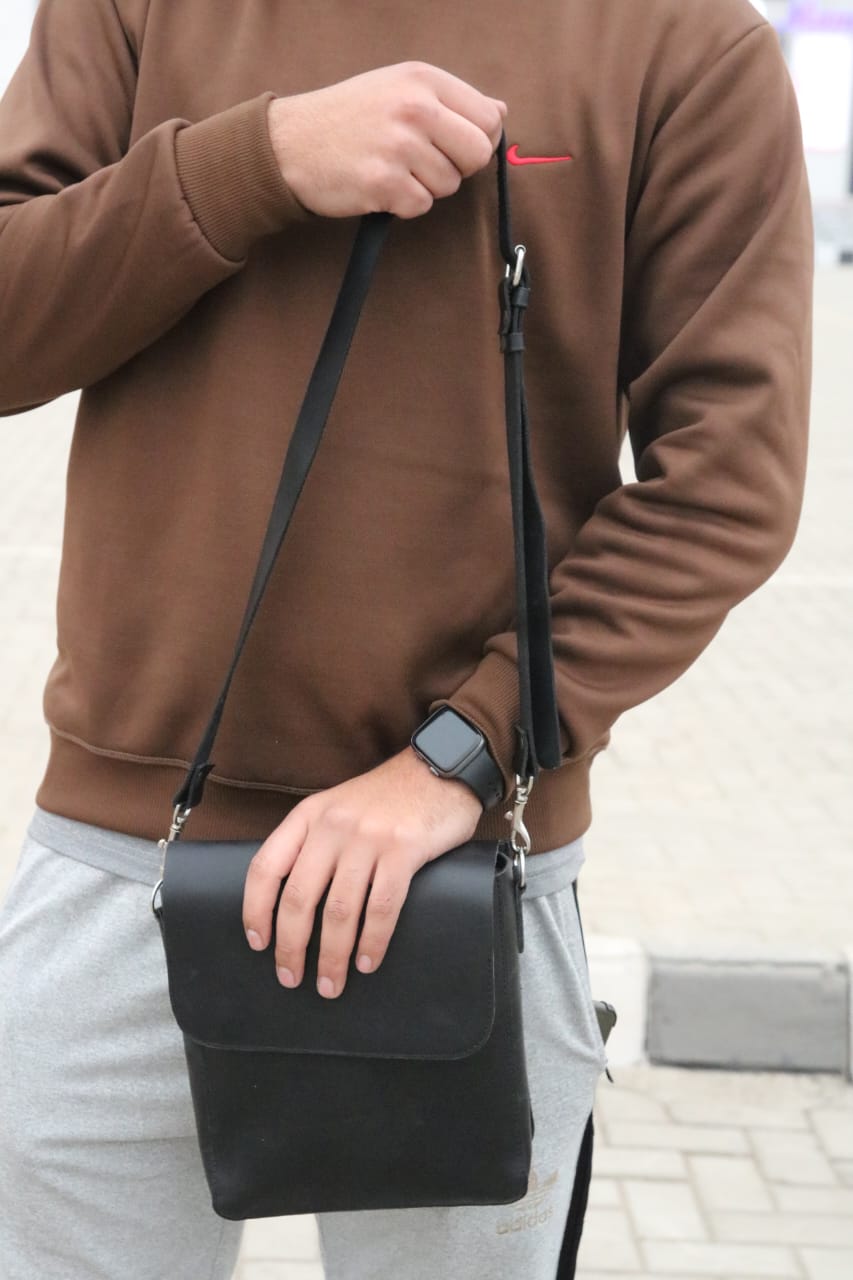 Leather unisex crossbody bag, premium leather crossbody bag