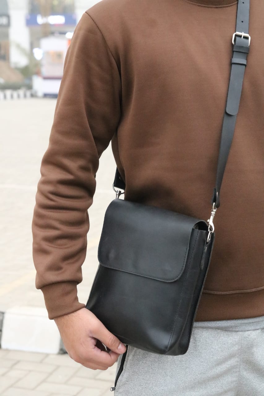 Leather unisex crossbody bag, premium leather crossbody bag