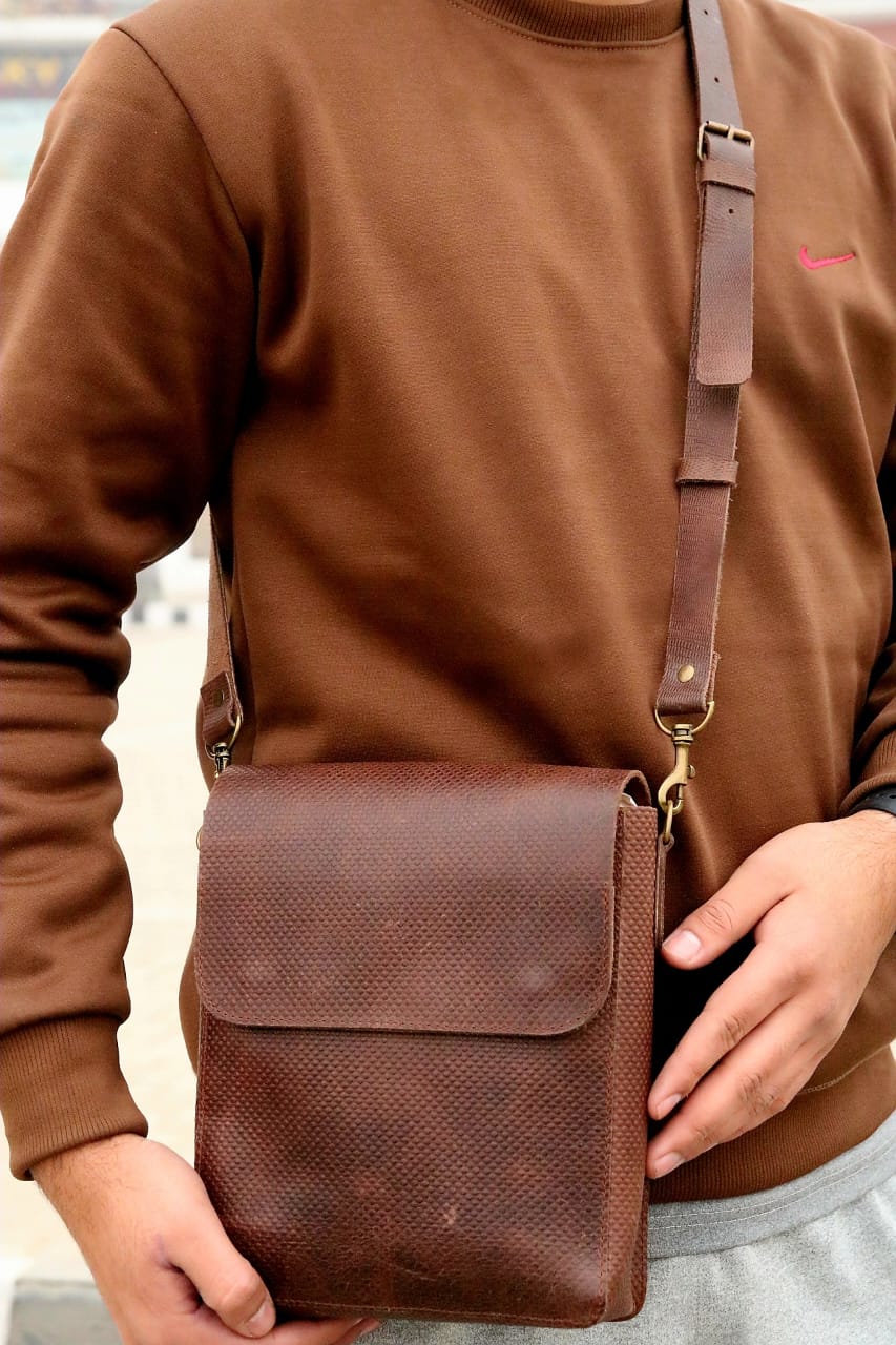 Leather unisex crossbody bag, premium leather crossbody bag