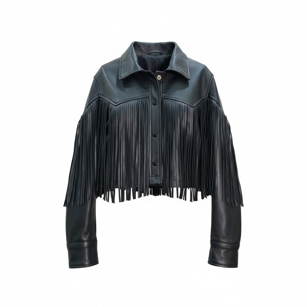 Women’s Black Fringe Leather Jacket