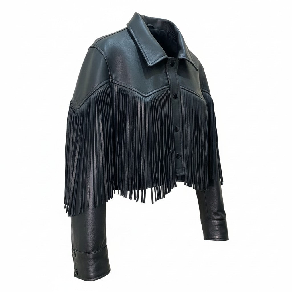 Women’s Black Fringe Leather Jacket