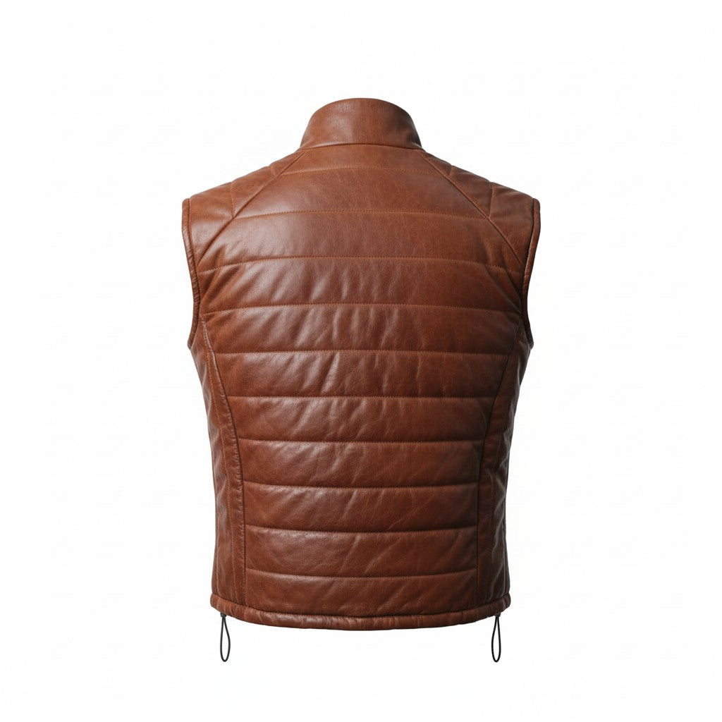 Genuine Leather Puffer Vest Brown