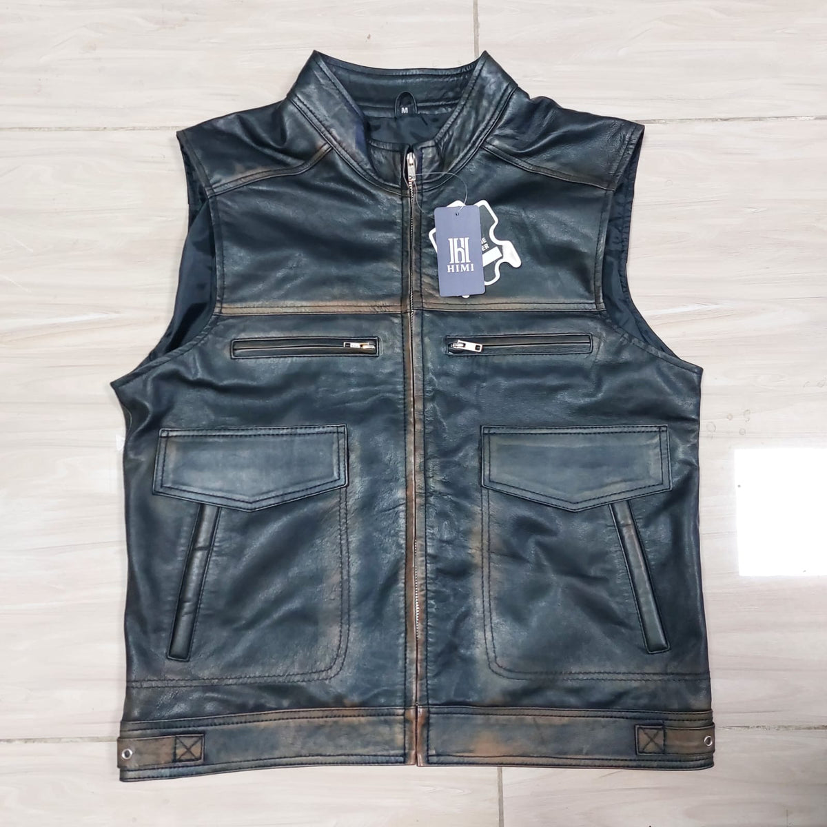 Distressed Genuine Leather Motorcycle vest