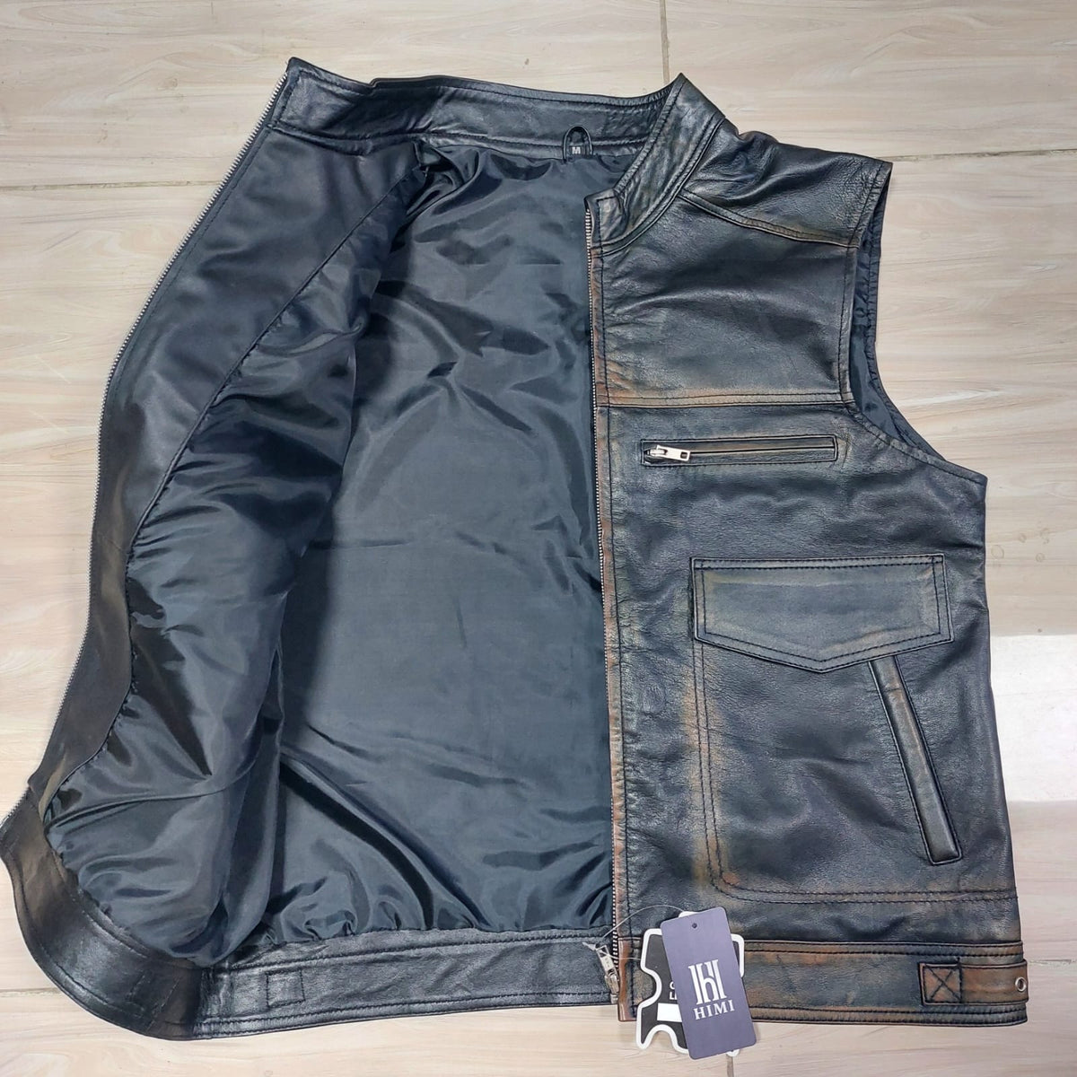 Distressed Genuine Leather Motorcycle vest