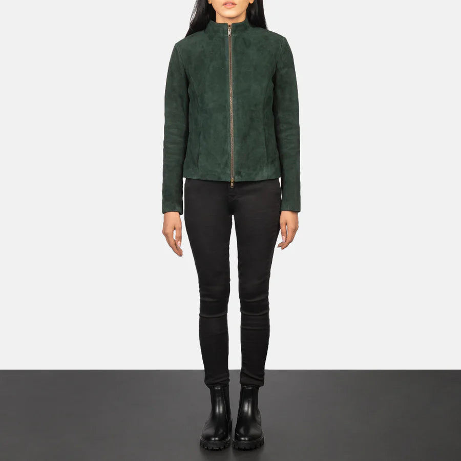Women's Green Suede Biker Jacket